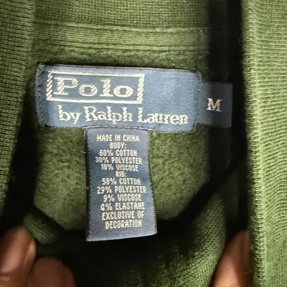 Polo Ralph Lauren Track Jacket Mens Medium Green Blue Stripe Full Zip Mock Neck